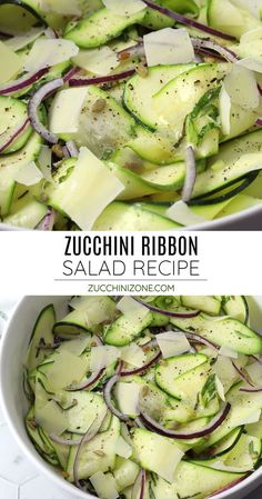 zucchini ribbon salad recipe in a white bowl