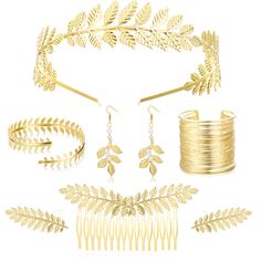 PRICES MAY VARY. [Greek Goddess Accessories Set]-You Will Get 8 Pieces Greek Goddess Costume for Women,1 Pcs Classic Gold Greek Headpiece, 1 pcs Coil Upper Arm Bracelet,1 Pcs Leaf Arm Bracelet,1 Pcs Leaves Bridal Hair Comb,1 Pair of Leaf Dangle Earrings with Pearl and 1 Pair of Leaf Hairpin. The Styles Are Complete Enough to Meet Your Daily Use and Party Costume Needs. [Unique and Novel Design]-Best Goddess Costume Jewelry for Women. Greek goddess Headpiece, Golden Leaf Earrings, Arm Bracelet An Gold Laurel Headband, Godess Costume Accessories, Greek Goddess Accessories Arm, Goddes Accessories, Goddess Costume Accessories, Grecian Goddess Costume, Greek Goddess Hairstyles, Greek Accessories, Gold Leaf Headband