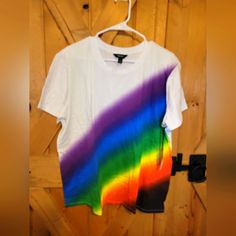 Nwt. Simply Vera Wang Pride T-Shirt Sz Xl. Casual Multicolor Tops For Pride, Casual Rainbow Pride Tops, Casual Rainbow Top For Pride, Multicolor Cotton Tops For Pride, White Rainbow Print T-shirt For Pride, White Graphic Tee With Rainbow Print, White Rainbow Pride T-shirt, White Cotton Tops With Rainbow Print, Casual Relaxed Fit Tops For Pride