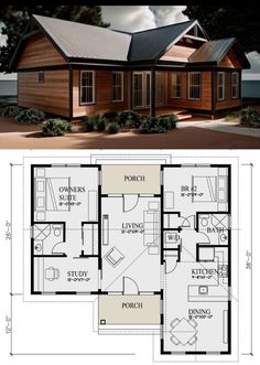 the floor plan for this small cabin is very simple and has lots of room to put in