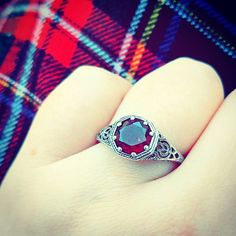 Garnet Solitaire Ring in Sterling Silver / Filigree Antique | Etsy Red Round Stone Promise Ring, Garnet Rings With Intricate Design, Red Ruby Birthstone Ring With Round Stone, Heirloom Ruby Ring In Red, Red Round Jewelry With Accent Stones, Heirloom Style Lab-created Ruby Ring As A Gift, Red Jewelry With Accent Stones For Gift, Heirloom Style Lab-created Ruby Ring Gift, Victorian Garnet Ring Gift