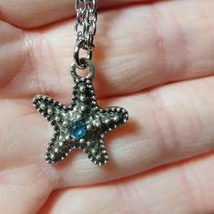 Cute Little Starfish On A 16 Inch Chain. As You Can See The Starfish Has A Beautiful Blue Stone In The Center. Bundle This Necklace With A Pair Of The Starfish Earrings And I Will Send You A Great Offer On The Set!! Metal Starfish Charm Jewelry, Blue Star-shaped Nickel-free Necklace, Starfish Charm Metal Necklace For Gift, Metal Necklace With Starfish Charm For Gift, Starfish Earrings, Starfish Necklace, Blue Stone, Girly Girl, Beautiful Blue