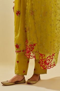 Yellow anarkali featuring floral silk applique clustered motifs embellished with sequins. Comes with embellished pant, scalloped hem dupatta and inner slip. - Aza Fashions Cotton Silk Anarkali Set With Floral Embroidery For Festivals, Ankle-length Palazzo Set With Resham Embroidery For Eid, Festive Ankle-length Salwar Kameez With Resham Embroidery, Designer Ankle-length Salwar Kameez With Zari Work, Ankle-length Salwar Kameez With Zari Work, Festive Ankle-length Traditional Wear With Resham Embroidery, Anarkali Cotton Silk Churidar With Floral Embroidery, Unstitched Ankle-length Traditional Wear With Resham Embroidery, Ankle-length Chanderi Salwar Kameez With Dupatta