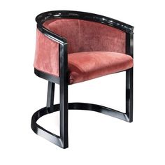 a pink chair with black frame and armrests