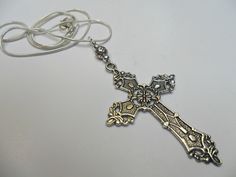 "This is a lovely cross themed pendant necklace. The cross is approx. 5cm long x 3cm wide. On an 18\" silver plated snake chain. Thanks for looking!!" Silver Ankh Cross Spiritual Necklace, Silver Ankh Cross Necklace Spiritual Style, Antique Silver Cross Pendant Necklace For Gift, Silver Ankh Cross Necklace In Spiritual Style, Silver Spiritual Cross Necklace, Silver Bohemian Cross Necklace, Adjustable Silver Cross Necklace, Nickel Free, Ballroom Dresses, Latin Ballroom