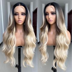 PRICES MAY VARY. Synthetic Lace Front Wigs Material: Made of high-quality synthetic fiber hair, heat-resistant, the maximum temperature can reach 180℃/356℉。This Lace Front Wig is soft and natural, Feels as soft as human hair, the cost is only one-fifth of human hair. Lazy and charming body wave wig make you cute and sexy, releasing your infinite charm Ombre Brown Blonde Lace Front Wigs Design: 13x4x1 T-part Lace Front Wigs, 3D tailoring fits your head better. Pre-Plucked, pre-colored, pre-layere Ombre Brown To Blonde, Wigs Design, Black Roots, Ombre Brown, Blonde Lace Front Wigs, Wave Wig, Blonde Hair Looks, Ombre Wigs, Body Wave Wig