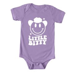 The perfect bodysuit for your perfect baby! These short sleeve bodysuits have 3 snap closure and double needle ribbed binding on neck, shoulders, sleeves, and leg openings. Machine wash cold, inside out. Air dry or tumble dry low. Fitted Short Sleeve Bodysuit For Playtime, Unisex Short Sleeve Bodysuit For Spring, Cute Purple Cotton Onesie, Smiley Baby, One Piece Clothing, Shipt Shopper, One Piece Pajamas, Short Sleeve Bodysuit, Fabric Names