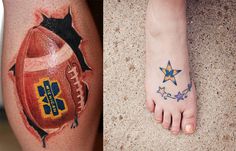 two pictures one with a foot and the other with a tattoo on it's leg