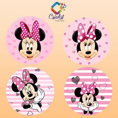 three minnie mouse stickers with hearts on them