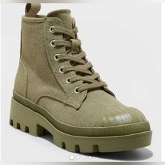 Women's Teagan Lace-Up Sneaker Boots - Universal Thread Olive Fit & Style Universal Thread Lace-Up Boots With 1.5in Block Heel 4.5in Shaft Height For A Classic Bootie Silhouette Lace Detailing With Side Zipper Closure Allows Easy Wear And Removal Textured Exterior For A Cool, Laid-Back Look Solid Color Boots Pair With A Range Of Outfits Recycled Polyester Casual Khaki Lace-up Combat Boots, Green High-top Lace-up Casual Boots, Casual Green High-top Lace-up Boots, Casual Combat Boots High Ankle Medium Width, Spring Canvas Boots With Round Toe, Casual Ankle-high Khaki Boots, Casual Khaki Ankle-high Boots, Casual Green Lace-up Boots For Outdoor, Casual Green Lace-up Boots For Fall