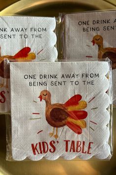 Get ready to spice up your Thanksgiving table with our "One Drink Away From Being Sent To The Kids' Table" cocktail napkins! With a pack of 12 paper napkins, you'll have plenty to go around. Don't worry about being sent to the kids' table, just enjoy your drink and let the fun begin! Kids Table, Let The Fun Begin, Go Around, Thanksgiving Table, Cocktail Napkins, Paper Napkins, Spice Up, Paper Goods, Don't Worry