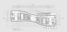 an architectural drawing of a curved building