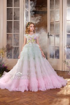 3430 | alexandrina Draped Corset, Girls Occasion Dresses, Ombré Dress, Ruffle Pattern, Royal Ball, Tulle Bow, Luxury Birthday, Birthday Flower, Ombre Dress