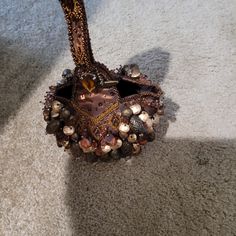 Jeweled Evening Hand Bag. Brand New Condition. Brown Hobo Bag With Handles For Evening, Brown Hobo Bag For Evening, Brown Handheld Hobo Bag For Evening, Brown Pouch Hobo Bag For Evening, Evening Brown Pouch Hobo Bag, Brown Pouch Shoulder Bag For Party, Party Shoulder Bag In Brown With Handles, Party Brown Shoulder Bag With Handles, Brown Party Shoulder Bag With Handles