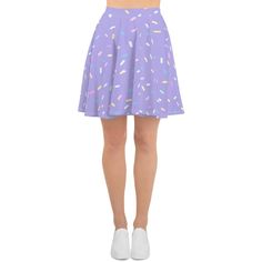 The soft fabric and flared cut of this skater skirt are just a few of the reasons why it's bound to become a favorite in your wardrobe. The flattering silhouette looks great on any body type, and thanks to the elastic waistband, you'll feel extra comfy. * 82% polyester, 18% spandex * Fabric weight: 6.78 oz/yd² (230 g/m²)  * Smooth fabric * Mid-thigh length * Elastic waistband * Overlock seams, coverstitch hemline *item designed by me & printed by Printful Trendy A-line Lined Skirt, Fitted A-line Tennis Skirt For Spring, Casual A-line Skirt With Elastic Waistband, Casual A-line Tennis Skirt For Summer, Trendy A-line Pleated Mini Skirt, Spring A-line Mini Skirt With Lining, Trendy A-line Mini Skirt With Lining, Summer Fit And Flare A-line Skirt, Trendy Mini Length Gathered Skirt