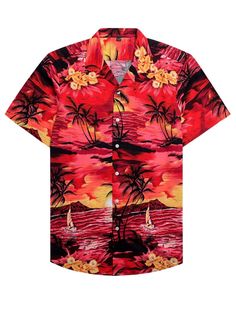 PRICES MAY VARY. Cooling Tech: Cuban Collar Hawaiian Shirts with Soft & Coolness Fabric, Made From Premium 100% Cotton. Helping Sweat Evaporates Faster; Water Appear: Casual Aloha Shirts is Wrinkle Free In Water & After Washing; Fits True to Size And Regular Fit Style Make You Feel Good and Conformtable When Wearing; Produced By Soft Cotton Fabric, Nice Print, Suitable for Summer/Beach/Holiday/Ocean Wear Dry, Laundry, Machine Washable / Handwash In Cold Water. Hang Dry And Low Iron If Necessary. Mens Beach Shirts, Sunset View, Tropical Shirts, Shirt Detail, Herren Outfit, Beach Shirt, Selling Products, Mens Hawaiian Shirts, Aloha Shirt