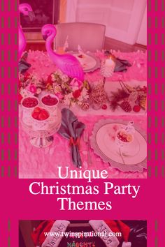 Christmas Party Themes Christmas Party Island Decor, Pink Christmas Theme Party, Pink Christmas Party, Annual Christmas Party, Yummy Christmas Treats, Christmas Party Table, Clever Halloween, Holiday Party Themes, Slumber Party Games