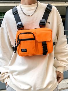 Naranja  Collar  Tela Letras Bolso Riñonera Embellished   Bolsos para hombres Chest Bag Men, Techwear Fashion, Men Waist, Trendy Heels, Sacs Design, Tech Bag, Chest Rig, Novelty Bags, Dark Wear