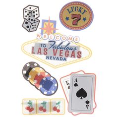 las vegas welcome to fabulous las vegas nevada sticker sheet with poker chips, cards and dice