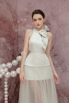 Women's Mercy A-line Sleeveless Jacquard Midi Dress XS/S/M/L Silver White MEAN BLVD Custom Bridal Dress, Chinese Fancy Dress, Cute Sporty Outfits, Casual Formal Dresses, Long Train Wedding Dress, Tulle Material, Mean Blvd, Diy Fashion Clothing, Fairytale Dress