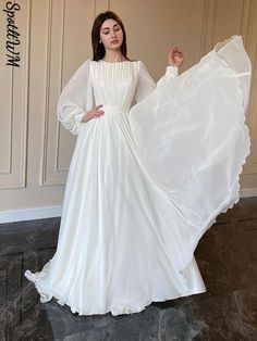 Women Elegant Pleated Lantern Sleeve Tunic Round Neck Maxi Dress Fashion Long Sleeve Long Dresses Ladies Party Evening Dress Long Sleeve Long Dresses, Modest Long Dresses, Long Dresses Elegant, Dresses Ladies, Fashion Events, Round Neck Dresses, Fashion Event, Style Maxi Dress, White Wedding Dresses