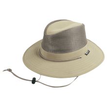 The Kanut Sports� Classic Safari Polyester Hat offers up a stylish way to stay cool and protected. Its 100% polyester fabric is lightweight and water-repellent to keep you dry while the multi-row stitching of the brim holds its shape to provide all-around shading and UPF 50+ sun protection. A toggle-adjustable chin strap wraps around the base to provide a snug, custom-like fit as needed. Imported.    100% polyester;    Water-repellent fabric;    UPF 50+ sun protection;    Multi-row brim stitchin Functional Short Brim Travel Hat, Functional Travel Hat With Short Brim, Casual Visor Hat With Ventilation, Breathable Short Brim Hat For Travel, Lightweight Functional Sun Hat For Summer, Functional Brimmed Travel Hat, Casual Lightweight Breathable Hat, Mesh Sun Hat With Curved Brim For Outdoor, Brimmed Adjustable Breathable Hat