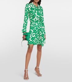 Didi Floral Wrap Minidress in Green - Diane Von Furstenberg | Mytheresa Green Wrap Dress For Work, Green Floral Print Wrap Dress, Chic Floral Print Wrap Dress For Work, Spring Floral Print Wrap Dress For Work, Wrap Dresses, Floral Wraps, Fashion World, Wrap Dress Floral, Von Furstenberg