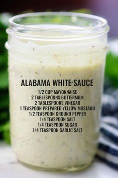 Alabama White Sauce, White Bbq Sauce, Barbecue Sauce Recipes, Gravy Sauce, Homemade Salad Dressing, Homemade Seasonings, Yogurt Sauce, White Sauce, Reduce Food Waste