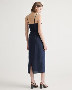 Crafted from the finest quality linen sourced from Europe, our 100% European Linen Scoop Neck Midi Dress is soft, breathable, and lightweight, making it the perfect choice for warm weather. The elegant scoop neck and midi length of the dress make it a versatile addition to any wardrobe. Whether you're dressing it up for a special occasion or keeping it casual for a day out, this dress is sure to turn heads.  | Quince | Women's 100% European Linen Scoop Neck Midi Dress in Deep Navy, Size Large Casual Linen Midi Dress For Brunch, Daywear Linen Midi Dress With Straight Neckline, Linen Midi Dress For Vacation, Linen Midi Dress With Straight Neckline For Daywear, Straight Neckline Linen Midi Dress For Daywear, Summer Linen Dress With Straight Neckline, Summer Linen Midi Dress With Straight Neckline, Linen Dress With Straight Neckline For Vacation, Linen Midi Dress With Straight Neckline For Beach