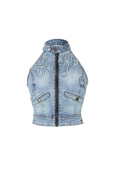 Cross Your Mind Patched Denim Halter Top – EDGE Fitted Denim Top With Zipper Closure, Trendy Denim Tops With Zipper Closure, Fitted Denim Halter Neck Top, Denim Halter Top, Patched Denim, Cross Patch, Strapless Denim Dress, Zip Up Top, Night Out Tops