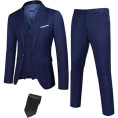 Product Details Fabric Type 100% Polyester Care Instructions Dry Clean Only About This Item Premium Material --- 3-Piece Suit Features Lightweight And Comfortable, Finest Material And Careful Craftsmanship.Dry Clean Recommended. 3 Piece Sets --- Slim Fit Suit Includes A Blazer, Vest, Suit Pants, We Also Include A Tie For You. One Time Purchase All What You Need Will Be Save Your Money And Time. Blue Suits With Buttons For Fall, Blue Slim Fit Outerwear For Winter, Blue Slim Fit Winter Outerwear, Blue Slim Fit Outerwear For Fall, Fitted Button-up Suit With Pockets, Blue Long Sleeve Suit With Buttons, Blue Business Casual Outerwear With Buttons, Blue Outerwear With Buttons For Business Casual, Blue Suits With Button Closure For Fall