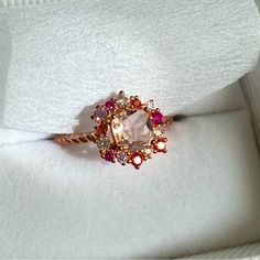 Nwot Lab-Created Morganite And Gemstone Dinner Ring Size: 8.25 14ct Rose Gold Over Sterling Silver David Yurman Style Band Pink Multi-stone Cluster Ring As A Gift, Rose Gold Crystal Ring With Cubic Zirconia, Morganite Multi-stone Anniversary Rings, Morganite Multi-stone Rings For Anniversary, Rose Gold Multi-stone Cubic Zirconia Ring, Anniversary Multi-stone Birthstone Ring In Rose Gold, Cluster Rose Gold Ring With Gemstone, Rose Gold Multi-stone Birthstone Ring For Anniversary, Rose Gold Cubic Zirconia Cluster Ring With Gemstone