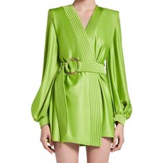 Brand New With Tags Belted Zhivago Dress! Gorgeous Oversize Fit With Detachable Belt. Color: Apple (Green) **Slight Rubbing Mark Please Refer To Photos** Luxury Belted Cocktail Dress, Belted Mini Dress For Evening In Spring, Designer Green Long Sleeve Dress, Luxury Green Spring Dress, Elegant Green Belted Mini Dress, Luxury Long Sleeve Silk Mini Dress, Luxury Spring Dinner Dress, Designer Green Dresses For Formal Occasions, Designer Green Formal Dresses