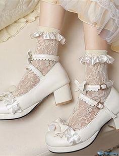 OrcaJump - Womens Lolita Bow Tie Round Heel Soft Toe PU Leather Ankle Strap Spring Summer Solid Color White Pink Shoes Spring Ankle-high Mary Janes, White High Heel Mary Janes For Spring, Spring Synthetic Mary Janes With Ankle Strap, White Closed Toe Mary Janes For Party, White Round Toe Mary Janes For Party, Party White Round Toe Mary Janes, Cream Color Mary Janes For Spring With Round Toe, Cream Mary Janes For Spring With Round Toe, Spring Cream Mary Janes With Round Toe