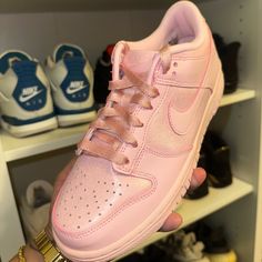 Nike Dunk Low Size - 5.5y New Nike Air High Tops, Kids Running Shoes, 95 Nike, Nike Tennis Shoes, Swim Shoes, Basketball Sneakers, Nike Pink, Nike Dunk Low, Dunk Low