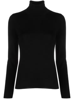 black virgin wool blend fine knit high neck long sleeves ribbed cuffs and hem