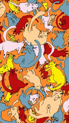 an image of many different colored cats in the same pattern on a wallpaper background