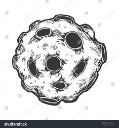 black and white drawing of an object with circles on it's surface, in the shape