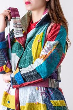 Shop for Ka-Sha Multi Color Upcycled Fabric Patchwork Trench Jacket for Women Online at Aza Fashions Multicolor Long Coat With Patchwork, Patchwork Jackets For Women, Fabric Patchwork, Upcycled Fabric, Patchwork Jacket, Trench Jacket, Patch Work, Jacket For Women, Button Placket