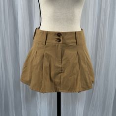 New With Tags, Never Worn, Pleated Khaki Mini Skirt Brown High Waist Mini Skirt For Summer, Brown Cotton Skort For Summer, High Waist Brown Summer Skort, High Waist Brown Skort For Summer, High Waist Brown Skort For Spring, Brown Short Skirt For Summer, Summer Brown Short Skirt, Summer Brown Short Length Skirt, Forever 21 Summer Skirt With Pockets