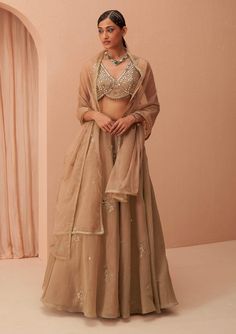 Parul Gandhi-Gold Flake Mirror Lehenga Set-INDIASPOPUP.COM Lehenga Gold, Mirror Lehenga, Gold Organza, Gold Lehenga, Placement Embroidery, Organza Lehenga, Mirror Embroidery, Add Sleeves, Gold Flake