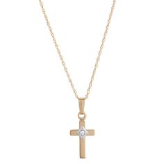 True and timeless, this cross pendant necklace features a diamond-shaped center in contrasting white gold that adds a tasteful pop of contrasting color. The pendant dangles gracefully from a loop on a 14k gold chain that’s perfect for your Sunday’s best, or any day of the week. White Cross Necklace With Medium-length Chain, White Crucifix Necklace In Fine Jewelry Style, White Crucifix Necklace Fine Jewelry, White 14k Gold Cross Pendant Necklace, Baby Necklace, Rope Jewelry, Baby Cross, Day Of The Week, Cross Pendant Necklace