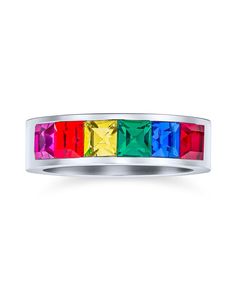 in stock Ring For Women Silver, Rainbow Ring, Rainbow Rings, Unisex Jewelry, Ring Band, Bling Jewelry, Ring For Women, Band Ring, Band Rings