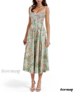 Bormay - Sophisticated Sleeveless Camisole Dress featuring an Exquisite Design Boho Print Dress, Floral Bustier, Floral Corset, Ceremony Dresses, Corset Bustier, Elegant Maxi Dress, Camisole Dress, Cocktail Party Dress, Maxi Dress Green