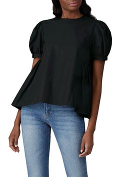 Cotton poplin, summer black blouse. Ties closed in the back, semi open. Can be worn forward or backward. Fabric: Mid-weight, non-stretch poplin Cropped top with puffed short sleeves Ruched side panels Open back with two back ties Crew neck Shell: 100% cotton Dry clean Made in the USA Black Short Sleeve Cotton Blouse, Short Sleeve Poplin Tops For Work, Short Sleeve Poplin Blouse For Work, Short Sleeve Poplin Blouse For Spring, Spring Short Sleeve Poplin Blouse, Poplin Short Sleeve Workwear Blouse, Summer Poplin Short Sleeve Tops, Black Short Sleeve Top For Spring Workwear, Black Short Sleeve Top For Work