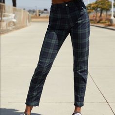 Never Worn Green Plaid Pant, Window Plaid Pants, John Galt Plaid Pants, Blue Plaid Pants Women, Blue And Green Plaid, Knit Trousers, Brandy Melville Pants, Patterned Pants, John Galt