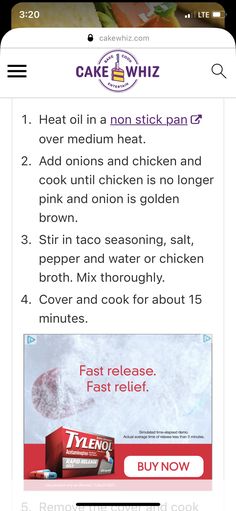 the recipe for cake whiz is displayed on an iphone screen, with text below it