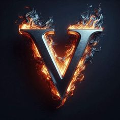 the letter v is made up of flames