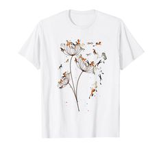 a white t - shirt with flowers and birds on it