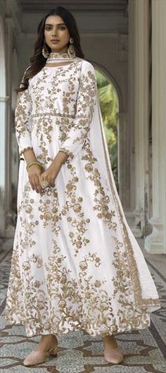 White and Off White color Salwar Kameez in Net fabric with Embroidered, Thread, Zari work White Mehendi, Party Wear Salwar Kameez, Party Wear Salwar, Net Fabric, Zari Work, Shalwar Kameez, Thread Work, Off White Color, Salwar Kameez